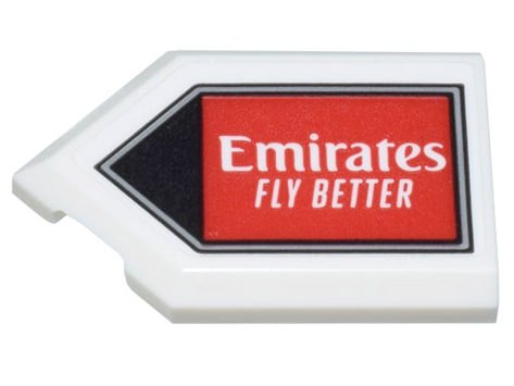 Tile, Modified 2 x 3 Pentagonal with White 'Emirates FLY BETTER' on Red Background and Black Triangle Pattern (Sticker) - Set 10299
