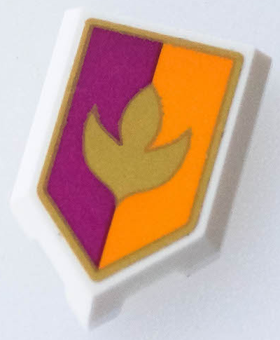 Tile, Modified 2 x 3 Pentagonal with Gold Arendelle Crest Flower and Border on Bright Light Orange and Magenta Background Pattern (Sticker) - Set 43175