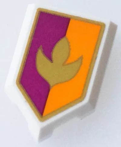 Tile, Modified 2 x 3 Pentagonal with Gold Arendelle Crest Flower and Border on Bright Light Orange and Magenta Background Pattern (Sticker) - Set 43175