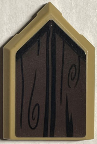 Tile, Modified 2 x 3 Pentagonal with Black and Dark Brown Wood Grain Pattern (Sticker) - Set 76407