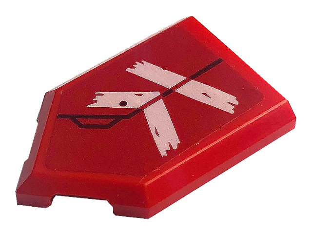 Tile, Modified 2 x 3 Pentagonal with Black Line and White Letter 'K' on Red Background Pattern (Sticker) - Set 71773