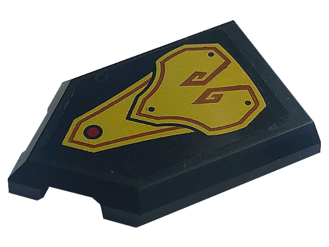 Tile, Modified 2 x 3 Pentagonal with Gold Armor and Red Dot Pattern (Sticker) - Set 71773