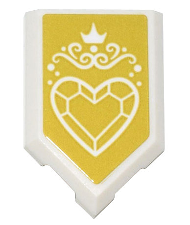 Tile, Modified 2 x 3 Pentagonal with White Crystal Heart, Swirls, and Crown on Gold Background Pattern (Sticker) - Set 43205