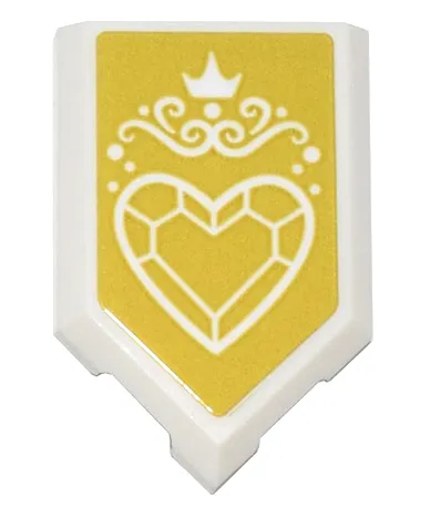 Tile, Modified 2 x 3 Pentagonal with White Crystal Heart, Swirls, and Crown on Gold Background Pattern (Sticker) - Set 43205