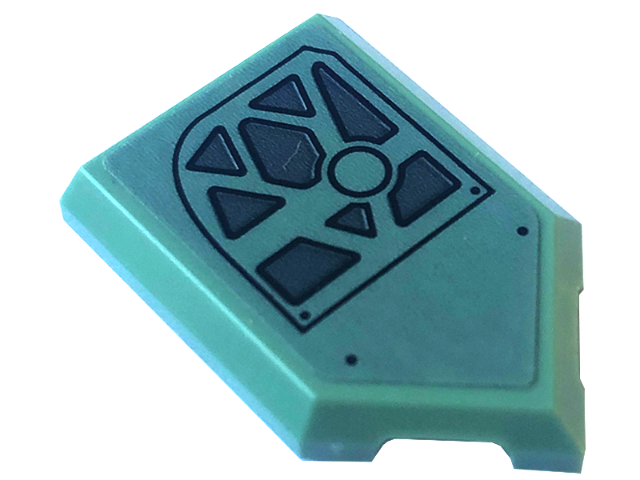 Tile, Modified 2 x 3 Pentagonal with Black Rivets, Circle, and Dark Bluish Gray Shapes Pattern Model Left Side (Sticker) - Set 75571