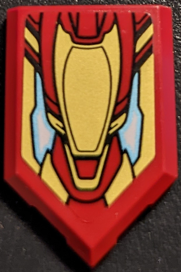 Tile, Modified 2 x 3 Pentagonal with Iron Man Shield with Gold and Metallic Light Blue Armor Plates Pattern (Sticker) - Set 76192