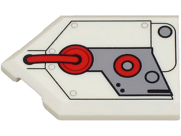 Tile, Modified 2 x 3 Pentagonal with Light Bluish Gray Engine Cover and Red Hose and Circles Pattern