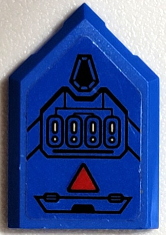 Tile, Modified 2 x 3 Pentagonal with Black Hatch, Lines, Armor Plates and Circuitry, Red Triangle Pattern Model Left Side (Sticker)  - Set 71699