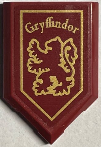Tile, Modified 2 x 3 Pentagonal with Gold 'Gryffindor' Shield with Lion Pattern (Sticker) - Set 76408