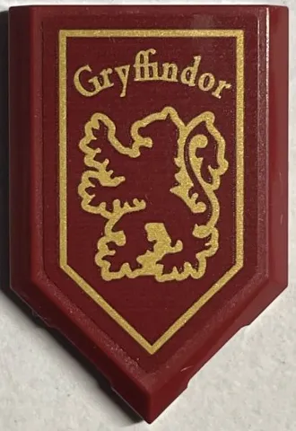Tile, Modified 2 x 3 Pentagonal with Gold 'Gryffindor' Shield with Lion Pattern (Sticker) - Set 76408