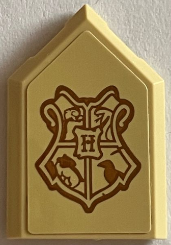 Tile, Modified 2 x 3 Pentagonal with Medium Nougat Hogwarts Coat of Arms Pattern (Sticker) - Set 76402