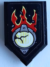 Tile, Modified 2 x 3 Pentagonal with Broken Headlight, Bright Light Yellow and Red Flames Pattern (Sticker) - Set 70421