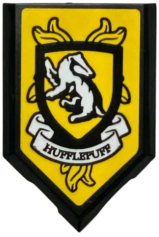 Tile, Modified 2 x 3 Pentagonal with HP 'HUFFLEPUFF' House Crest Pattern (Sticker) - Set 76416