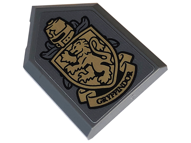Tile, Modified 2 x 3 Pentagonal with HP 'GRYFFINDOR' House Crest and Helmet Pattern (Sticker) - Set 76409
