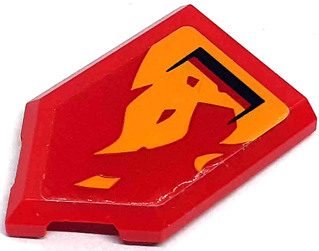 Tile, Modified 2 x 3 Pentagonal with Black Air Vent and Bright Light Orange Flames Pattern Model Left Side (Sticker) - Set 71748