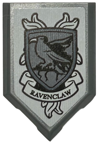 Tile, Modified 2 x 3 Pentagonal with Black and Dark Bluish Gray Ravenclaw Shield, Banner and Raven Pattern (Sticker) - Set 76411