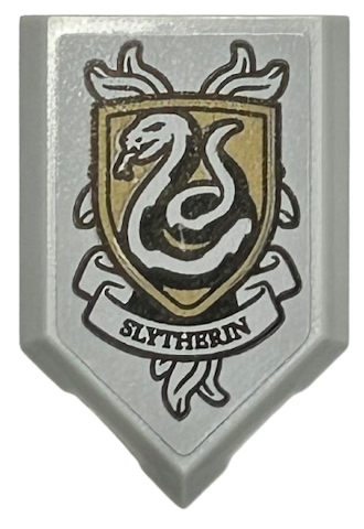 Tile, Modified 2 x 3 Pentagonal with Black and Dark Tan HP 'SLYTHERIN' House Crest Pattern (Sticker) - Set 76410