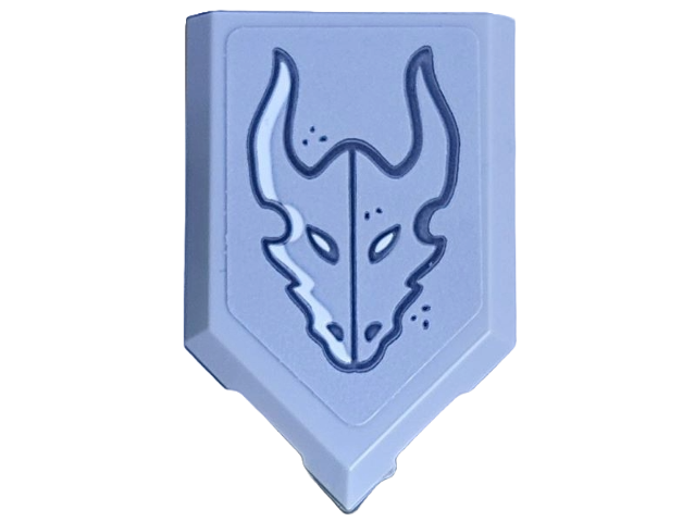 Tile, Modified 2 x 3 Pentagonal with Black, Dark Bluish Gray and White Dragon Head Carving Pattern (Sticker) - Set 21348