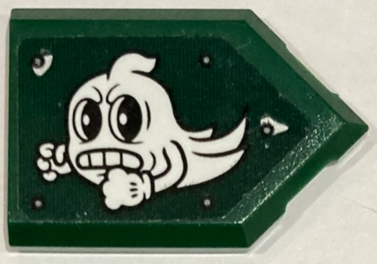 Tile, Modified 2 x 3 Pentagonal with Angry White Ghost and Rivets Pattern Model Left Side (Sticker) - Set 70434