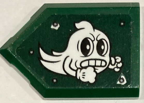 Tile, Modified 2 x 3 Pentagonal with Angry White Ghost and Rivets Pattern Model Right Side (Sticker) - Set 70434