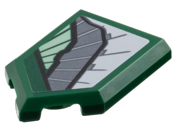 Tile, Modified 2 x 3 Pentagonal with Sand Green, Dark Bluish Gray and Light Bluish Gray Wing Armor Pattern Model Left Side (Sticker) - Set 76292