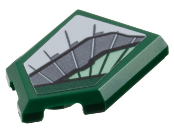 Tile, Modified 2 x 3 Pentagonal with Sand Green, Dark Bluish Gray and Light Bluish Gray Wing Armor Pattern Model Right Side (Sticker) - Set 76292