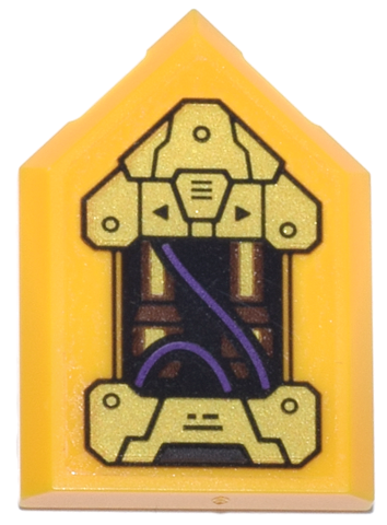 Tile, Modified 2 x 3 Pentagonal with Black and Gold Mechanical Panels, Dark Brown Pipes and Dark Purple Wires Pattern (Sticker) - Set 71837