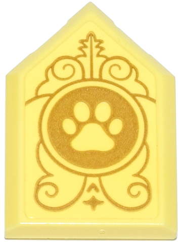 Tile, Modified 2 x 3 Pentagonal with Gold Circle, Filigree and Paw Print Pattern (Sticker) - Set 43275