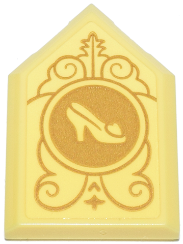 Tile, Modified 2 x 3 Pentagonal with Gold Circle, Filigree and Glass Slipper Pattern (Sticker) - Set 43275