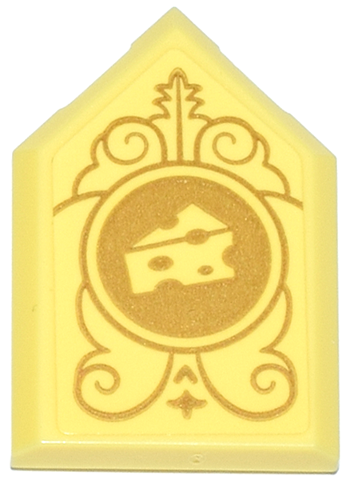 Tile, Modified 2 x 3 Pentagonal with Gold Circle, Filigree and Cheese Wedge Pattern (Sticker) - Set 43275