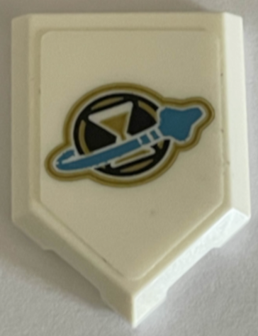 Tile, Modified 2 x 3 Pentagonal with Gold Hourglass and Medium Azure Classic Space Logo Pattern (Sticker) - Set 71475