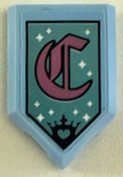 Tile, Modified 2 x 3 Pentagonal with Metallic Pink Letter C, White Stars and Dark Blue Crown on Metallic Light Blue Background Pattern (Sticker) - Set 43192