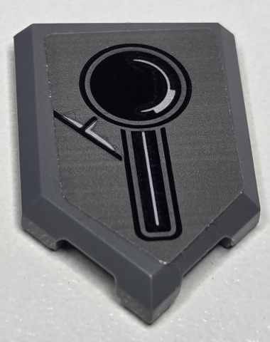 Tile, Modified 2 x 3 Pentagonal with Metal Plates, Black Circle, Lines and Silver Highlights Pattern (Sticker) - Set 76282