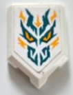 Tile, Modified 2 x 3 Pentagonal with Dark Turquoise Dragon Head with Horns, Bright Light Orange Eyes and Flames Pattern (Sticker) - Set 71748