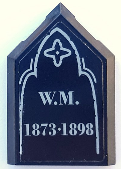 Tile, Modified 2 x 3 Pentagonal with Tombstone, Light Bluish Gray 'W.M. 1873-1898' Pattern (Sticker) - Set 910049