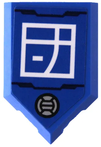 Tile, Modified 2 x 3 Pentagonal with White Ninjago Logogram Letter J in Square, Silver Circle and Dark Blue Armor Outline Pattern (Sticker) - Set 71785