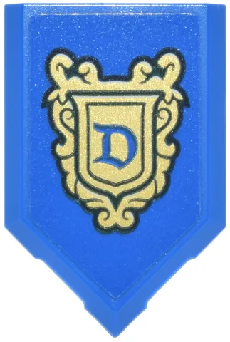 Tile, Modified 2 x 3 Pentagonal with Stylized Capital Letter D on Gold Ornate Crest Pattern (Sticker) - Set 43302