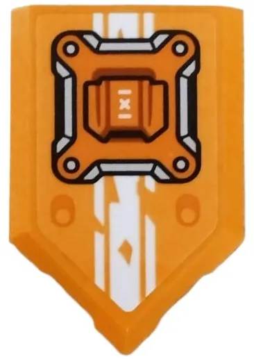 Tile, Modified 2 x 3 Pentagonal with White Stripes and Orange Armor Plate with Silver Rivets and Highlights Pattern (Sticker) - Set 71811