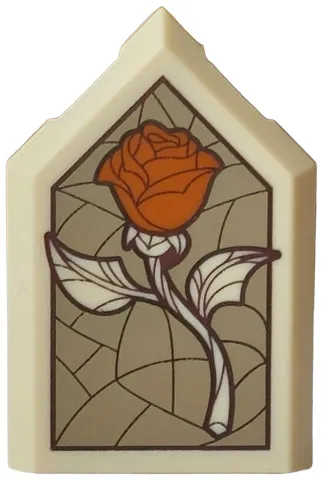 Tile, Modified 2 x 3 Pentagonal with Dark Brown Stained Glass Window with Dark Orange Rose on Dark Tan Background Pattern