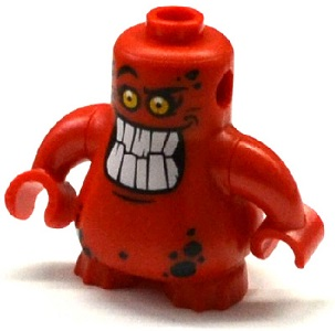 Body, Nexo Knights Scurrier with Red Arms with Bright Light Orange Eyes and Open Mouth Smile with 10 Flat White Teeth Pattern