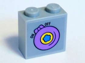 Brick, Modified 1 x 2 x 1 2/3 with Studs on Side with Dark Azure Flower on Yellow and Lavender Dial, Black 'ON' and 'OFF' Pattern (Sticker) - Set 41346