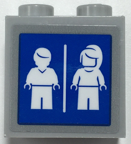Brick, Modified 1 x 2 x 1 2/3 with Studs on Side with White Male and Female Minifigure Silhouettes on Blue Square Pattern (Sticker) - Set 70425