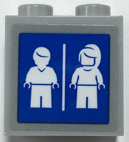 Brick, Modified 1 x 2 x 1 2/3 with Studs on Side with White Male and Female Minifigure Silhouettes on Blue Square Pattern (Sticker) - Set 70425