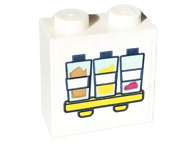 Brick, Modified 1 x 2 x 1 2/3 with Studs on Side with 3 Bottles on Yellow Shelf Pattern (Sticker) - Set 41703