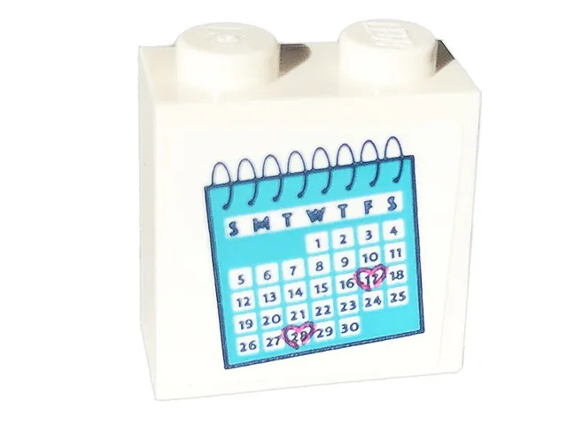 Brick, Modified 1 x 2 x 1 2/3 with Studs on Side with Medium Azure Calendar Pattern (Sticker) - Set 41703