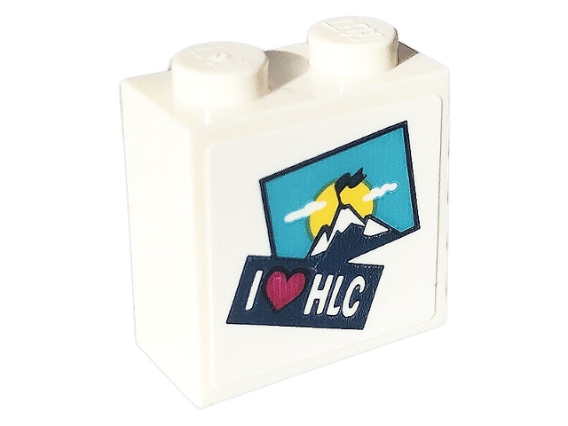 Brick, Modified 1 x 2 x 1 2/3 with Studs on Side with 'I Heart HLC' and Medium Azure Postcard with Mountains, Sun, Clouds, and Flag Pattern (Sticker) - Set 41703