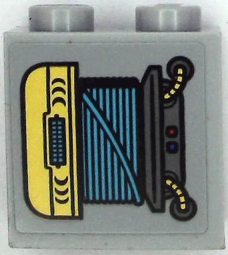 Brick, Modified 1 x 2 x 1 2/3 with Studs on Side with Dark Bluish Gray and Gold Engine and Hoses, Medium Azure Wires, Red and Blue Lights Pattern Model Left Side (Sticker) - Set 71699
