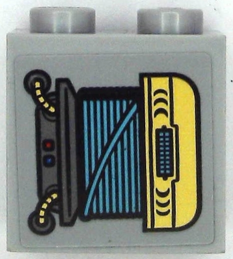 Brick, Modified 1 x 2 x 1 2/3 with Studs on Side with Dark Bluish Gray and Gold Engine and Hoses, Medium Azure Wires, Red and Blue Lights Pattern Model Right Side (Sticker) - Set 71699