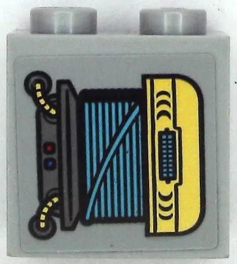 Brick, Modified 1 x 2 x 1 2/3 with Studs on Side with Dark Bluish Gray and Gold Engine and Hoses, Medium Azure Wires, Red and Blue Lights Pattern Model Right Side (Sticker) - Set 71699