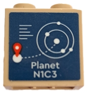 Brick, Modified 1 x 2 x 1 2/3 with Studs on Side with Dark Blue Screen with White Orbiting Planets, 'Planet N1C3' and Red Marker Pattern (Sticker) - Set 42602